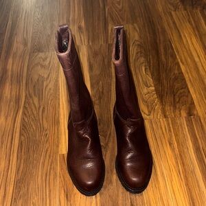 Leather Boots Women’s Size 6, Brown Knee High Pull On Low Heel